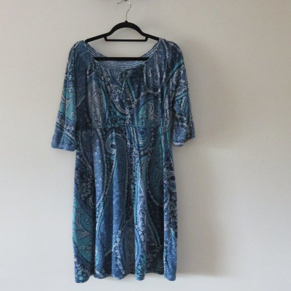 Sonoma Dresses & Skirts - Sonoma 3/4 Sleeve Knit Dress | Blue Paisley